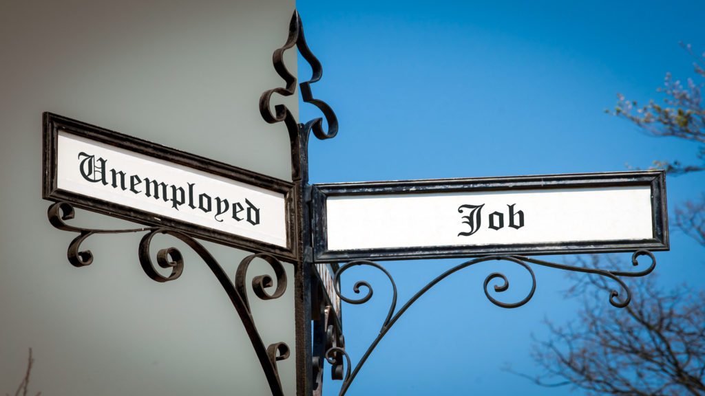 Street Sign the Direction Way to Job versus Unemployed